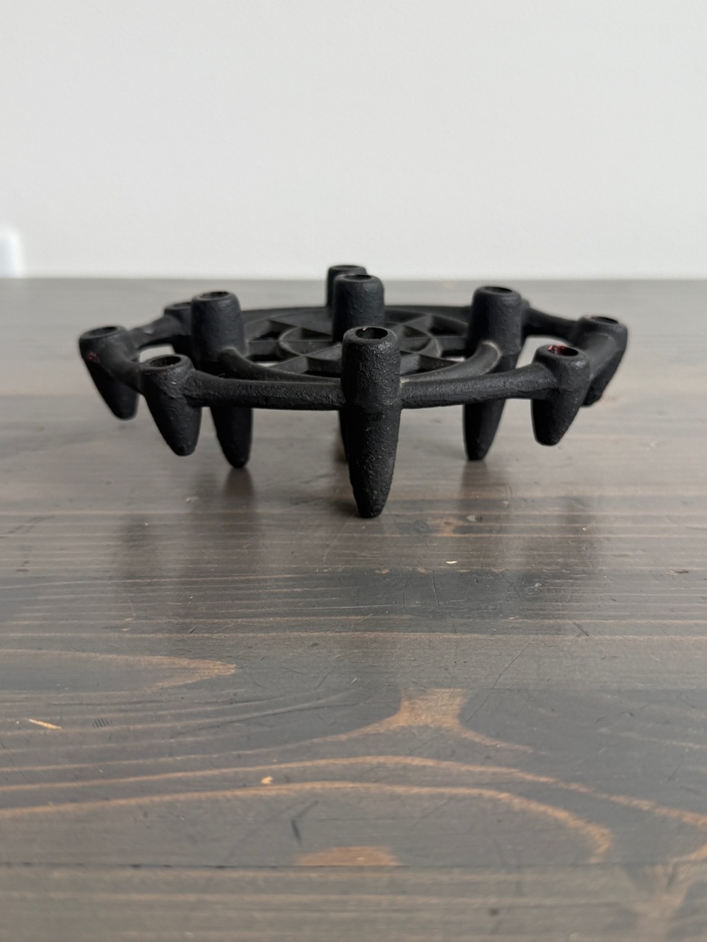 Vintage MCM "Atomic" mate black cast iron candle holder